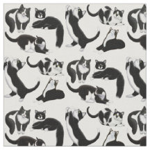 Black White Tuxedo Cats Fabric