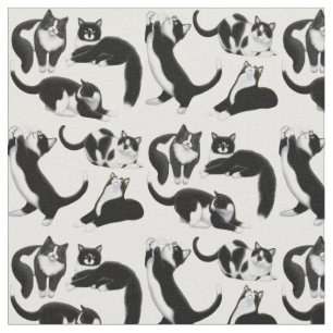 Black White Tuxedo Cats Fabric