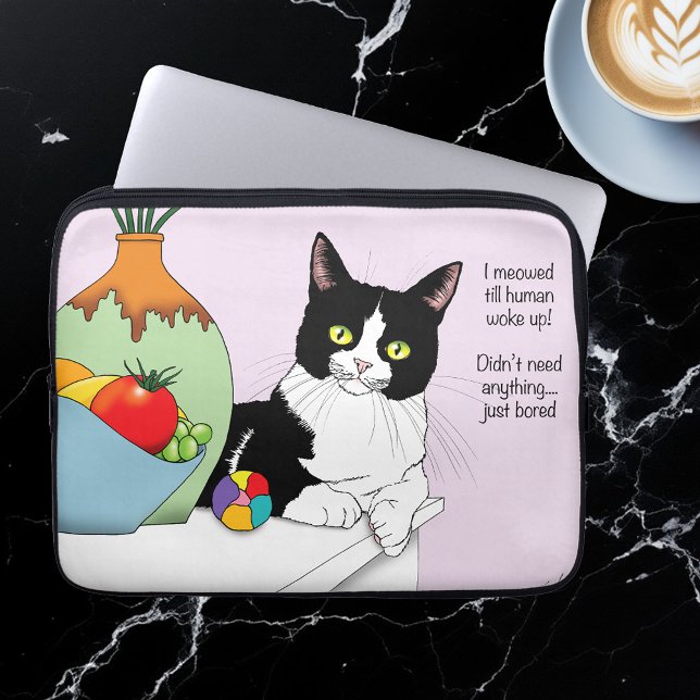 Black White Tuxedo Funny Cat Laptop Sleeve (Creator Uploaded)