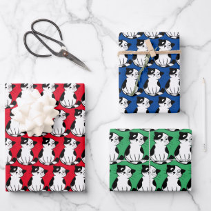 Black White Tuxedo Kitty Design Wrapping Paper