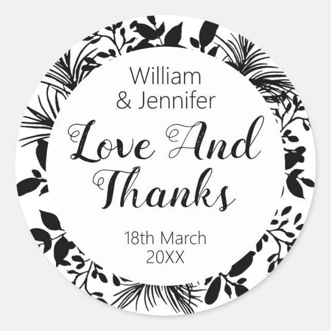 Black White Twigs And Leaves Favour Candle Lip Bal Classic Round Sticker (Front)