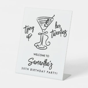 Black & White Tying Up Her Twenties 30th Tabletop Pedestal Sign