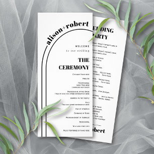Black, white typography and arch wedding program rack card