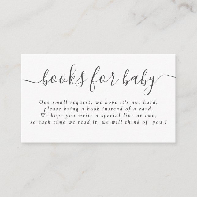Black White Typography Baby Shower Books For Baby Enclosure Card (Front)