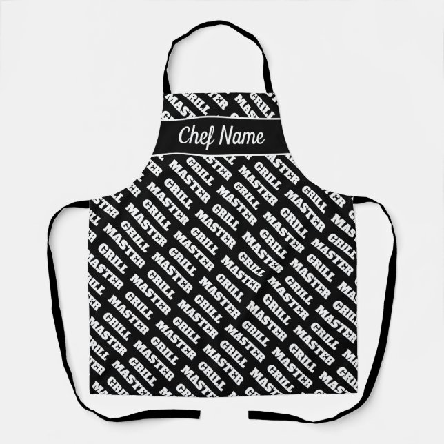 Black & white typography BBQ apron for grillmaster (Front)