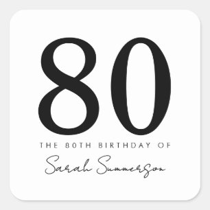 Black White Typography Eighty 80th Birthday Square Sticker