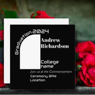 Black white typography graduation Flat Card