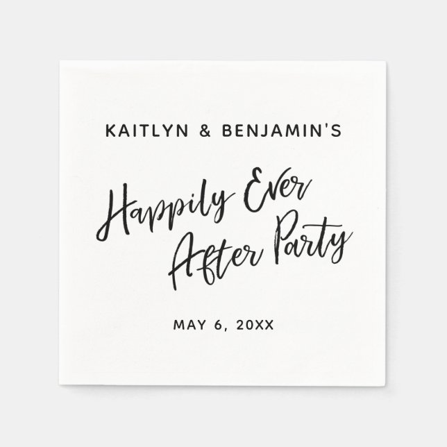 Black & White Typography Happily Ever After Party Napkin (Front)