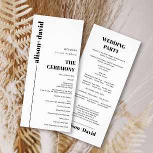 Black, white typography minimalist wedding program rack card