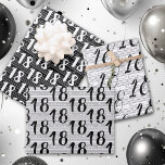 Black White Typography Numbers 18th Birthday Wrapping Paper Sheet<br><div class="desc">A black and white stripe with a casual script of "Happy Birthday" integrated in the stripes provides the background for a pattern of the number 18. Wrap up your surprises for your 18 year old in stripes with an assortment of 3 different variations of type style numbers. Fun for every...</div>
