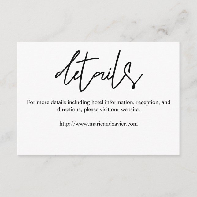 Black & White Typography Script Details Enclosure Card (Front)