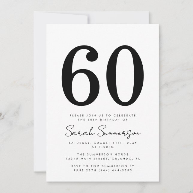 Black White Typography Sixty 60th Birthday Party Invitation (Front)