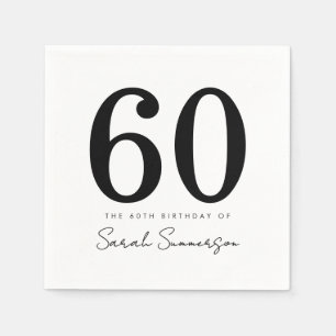 Black White Typography Sixty Name 60th Birthday Napkin