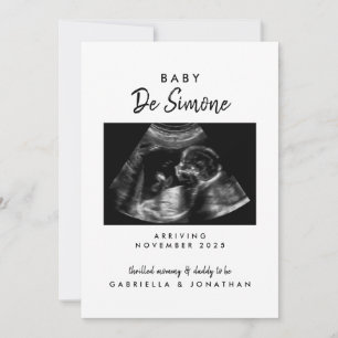  Black White Typography Sonogram Photo Pregnancy Announcement