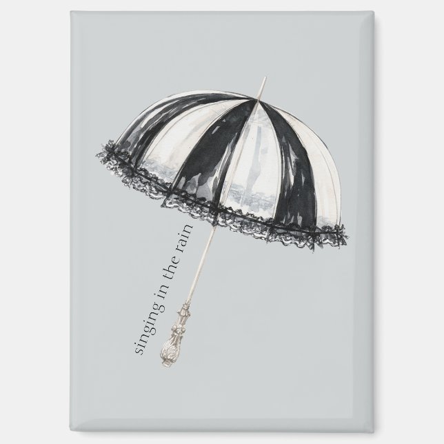 Black White Umbrella Rain Magnet (Front)