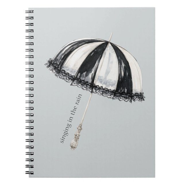 Black White Umbrella Rain Notebook (Front)