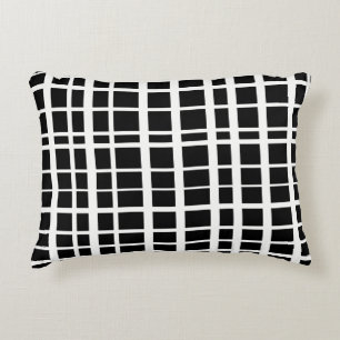 Black White Uneven Grid Pattern Contrast Back Decorative Cushion