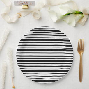 Black & White Uneven Stripes  Paper Plate