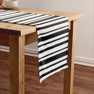 Black & White Uneven Stripes  Short Table Runner