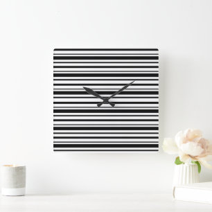 Black & White Uneven Stripes Square Wall Clock