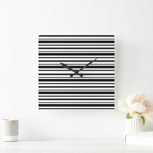 Black & White Uneven Stripes  Square Wall Clock (Home)