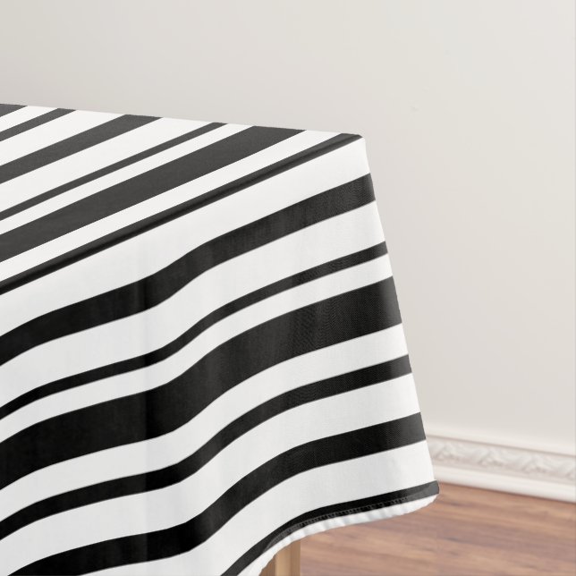 Black & White Uneven Stripes  Tablecloth (In Situ)