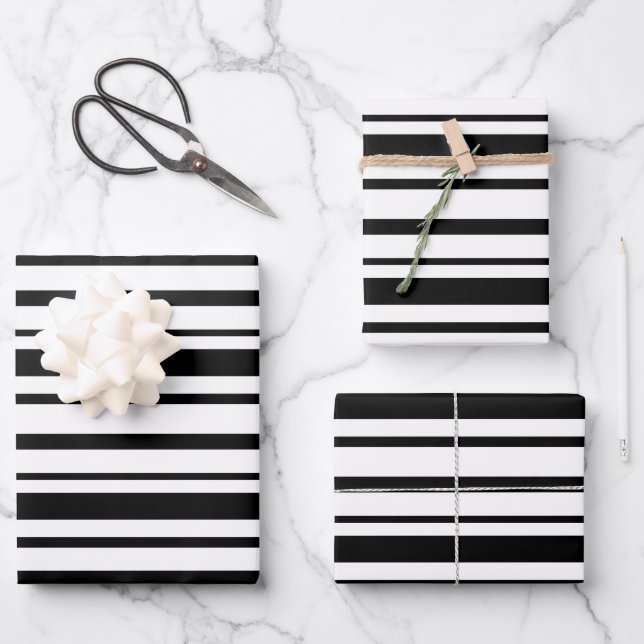 Black & White Uneven Stripes  Wrapping Paper Sheet (Front)