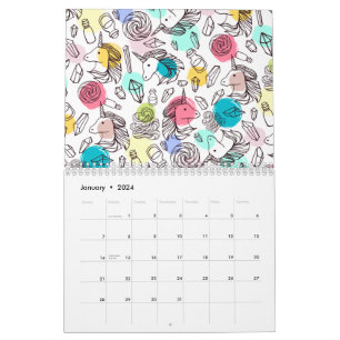 Black White Unicorn Colorful Dots Calendar