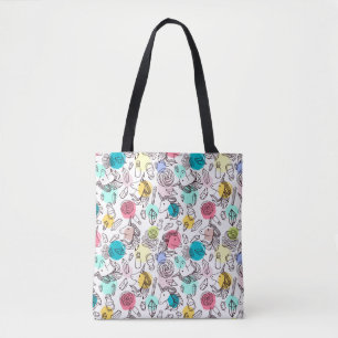 Black & White Unicorn Sketch - Colourful Polka Tote Bag