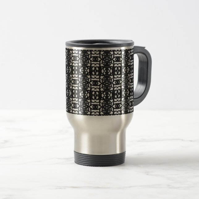 Black & White Unique Abstract Pattern Travel Mug (Front Right)