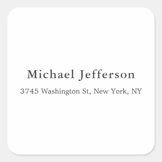 Black White Unique Classical Elegant Plain Square Sticker (Front)