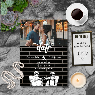 Black White Unique Fun Simple Cute Anime Wedding Save The Date