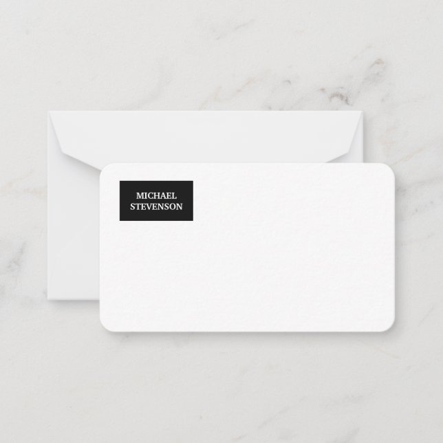 Black White Unique Minimalist Plain Modern Name Card (Front)