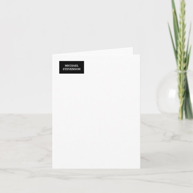 Black White Unique Minimalist Plain Modern Name Note Card (Front)