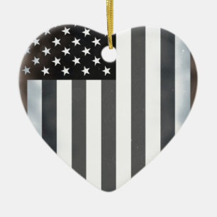Black & White US American Flag Ceramic Tree Decoration