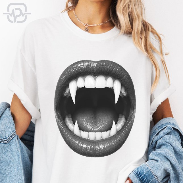 Black White Vampire Fangs Gothic Halloween T-Shirt (Black White Vampire Fangs Gothic Halloween T-Shirt)