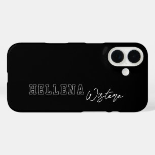 Black White Varsity College Monogram Script Name iPhone 16 Case