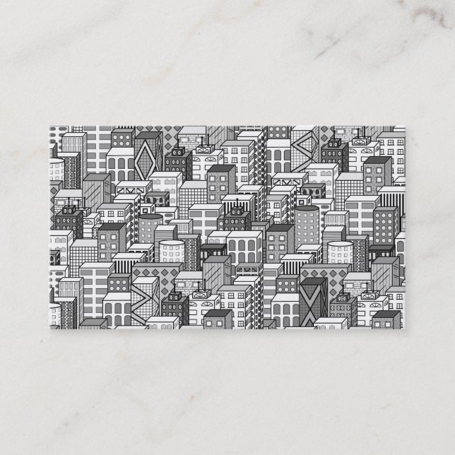 Black & White Vector Cityscape Business Card (Front)