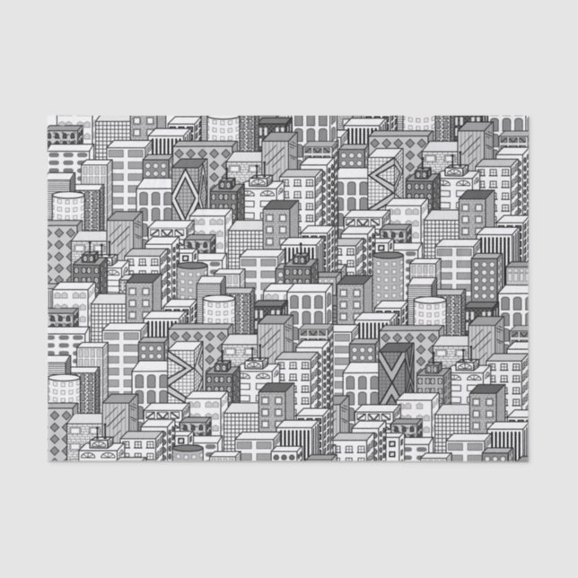 Black & White Vector Cityscape Tissue Paper (Front)