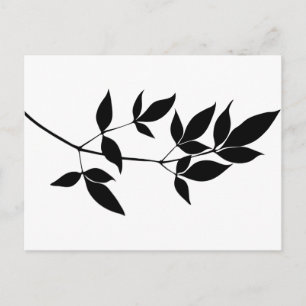 Black & white vector leaves branch silhouette postcard