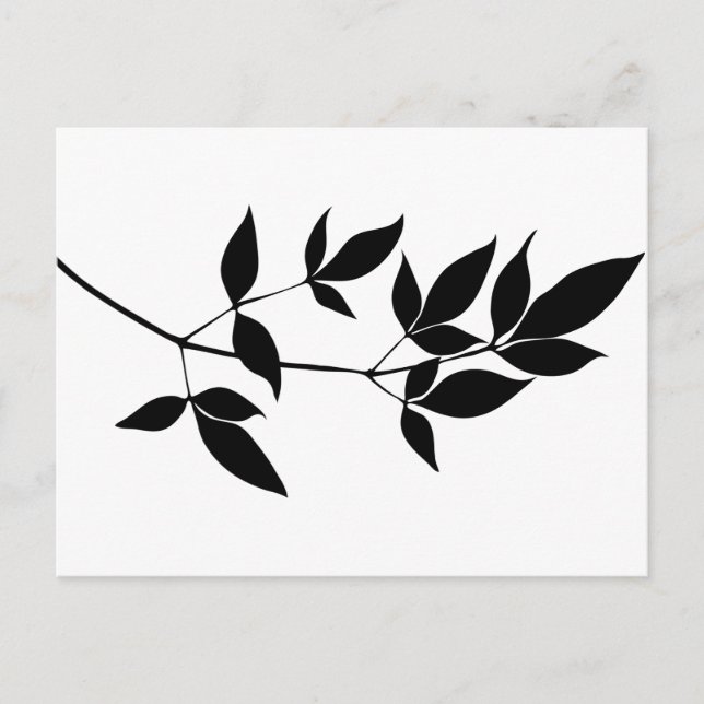Black & white vector leaves branch silhouette postcard (Front)