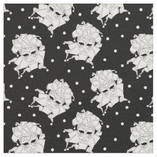Black & White Venetian Carnival Masks Patterned Fabric