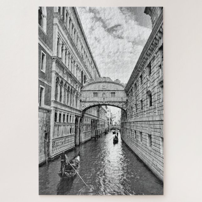 Black & white Venice Bridge of Sighs w/ gondolier Jigsaw Puzzle (Vertical)