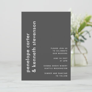Black White Vertical Names Bold Modern Wedding Invitation