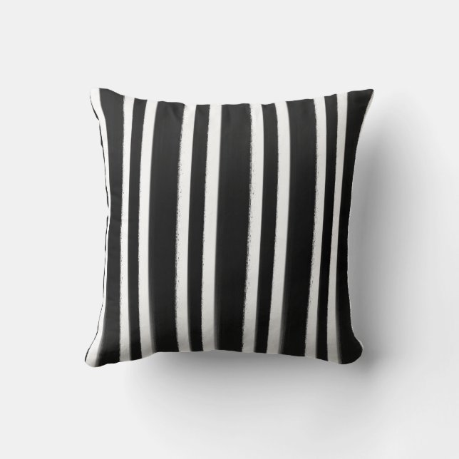Black & White Vertical Stripe Paint Brush Cushion (Back)