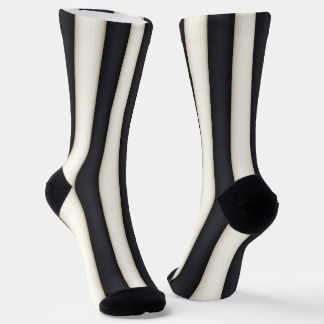 Black & White Vertical Stripes Fun Dramatic Socks (Angled)