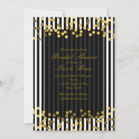Black & White Vertical Stripes Gold Faux Foil Dots
