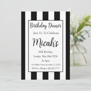 Black White Vertical Stripes Modern Elegant Trendy Invitation