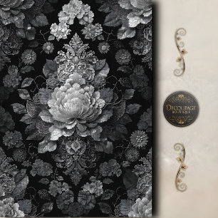 Black White Victorian Floral Decoupage Tissue Paper