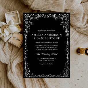 Black White Victorian Minimalist Elegant Wedding Invitation